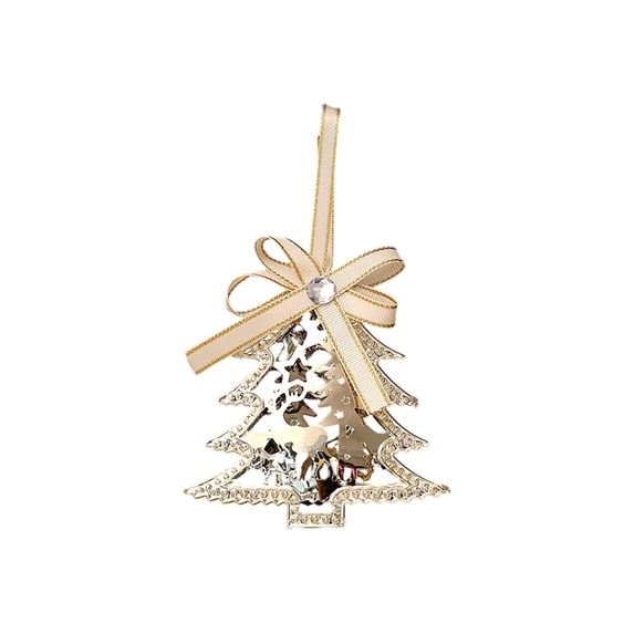 Toycle Hollow Metal Christmas Ornaments Golden Hanging Decor With Bow Crystal Xmas Tree Decorations For Decor B