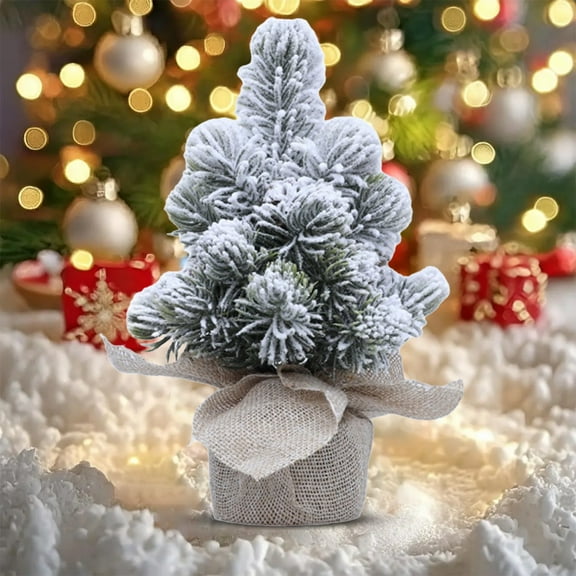 Toycle News Christmas Decoration Gifts Mini Artificial Flocking White Christmas Tree Window Decoration Desktop Ornaments(E,Plastic)