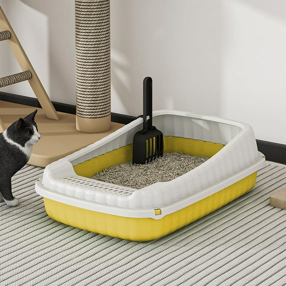 Toycle Semi Enclosed High Bar Litter Box With Splashs Proof Designs Provides Ample Space For Cats Includes Shovel For Kittens(U,Plastic)