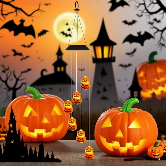 Toycle Solar Powered Pumpkinhummingbird Wind Chime Light Halloween Holiday Outdoor Garden Decoration Courtyard Light Super Bright(A,Plastic)