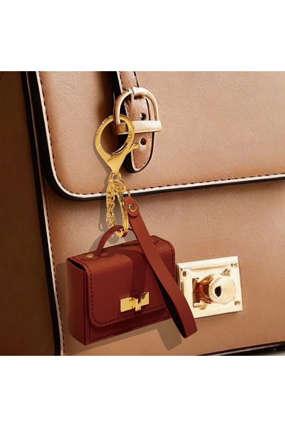 Stylish Leather Key Chain Pouch Handle Strap Coin Purse Bag Pendant Earphone Case Red Envelope(R,PU)