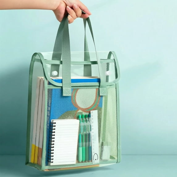 Toycle Transparent PVC Tote Bag Large Capacity School Handbag Double-Layer Suitable For Students To Carry s(Green,Plastic)