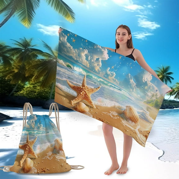 Toycle Two-in-one Beach Bag-digital Printed Drawstring Bag- Microfiber Beach Towel-bath Towel(D,100%Polyester)