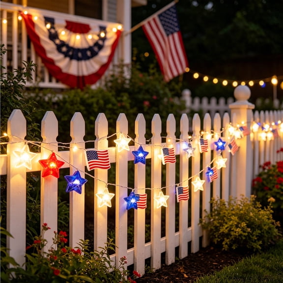 Toycle US Independence Day Flag-Themed LED String Lights Red And Blue Star Copper Holiday Decorative Lights(Red,Plastic)