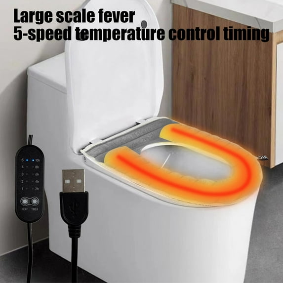Toycle USB Winter Thermo-regulating Heated Plush Toilet Seat Household Washable Toilet Seat Cover Speed Heat Thermostat Plush Cushion(S,Flock)