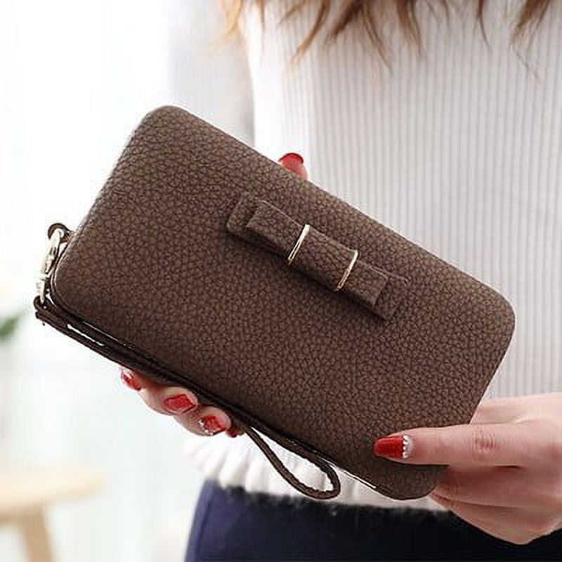 Toyella Cute bow large capacity multi-function clutch Coffee color ...