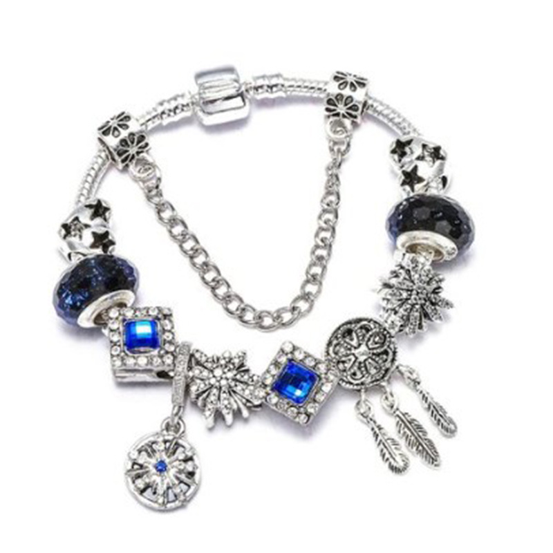 Toyella DIY White Crystal Love Heart Bracelet blue 16cm