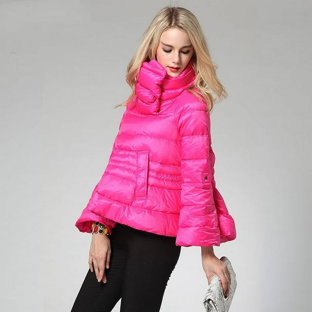 Toyella Down Jacket Women's Winter Fashion White Duck Down A- Line Plus Size Lightweight Thermal Turtleneck Down Jacket One Piece Dropshipping Rose Red S
