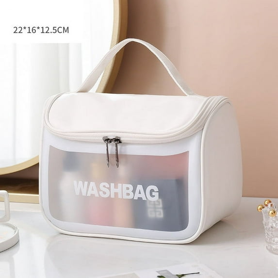 Toyella Pu Transparent Three Piece Makeup And Wash Bag Large Capacity White flip