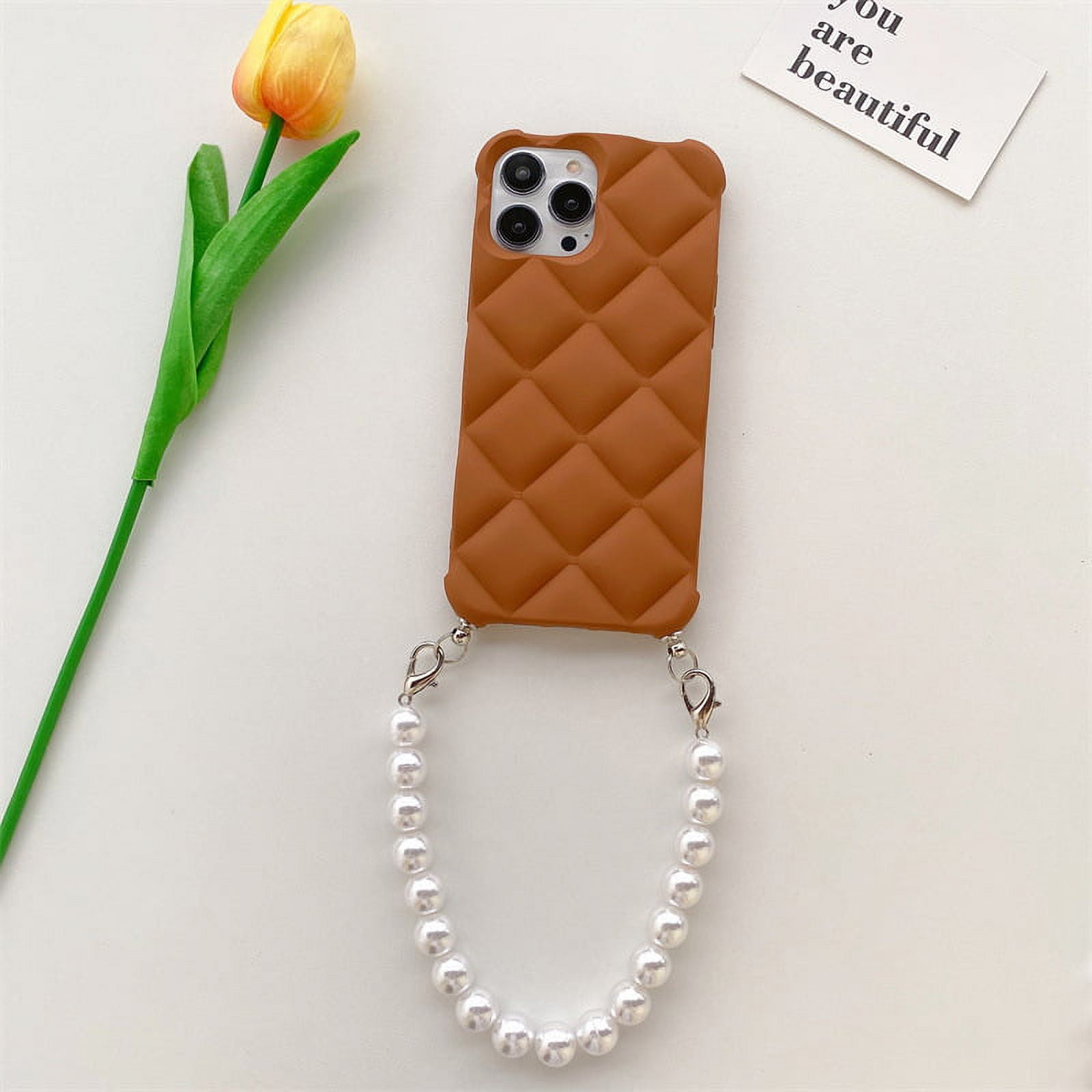  Omio for iPhone XS Max Handbag Case with Card Holder Wrist  Lanyard Strap Soft Silicone Cover for iPhone XS Max Wallet Case for Women  Luxury Stylish Long Pearl Crossbody Chain Case