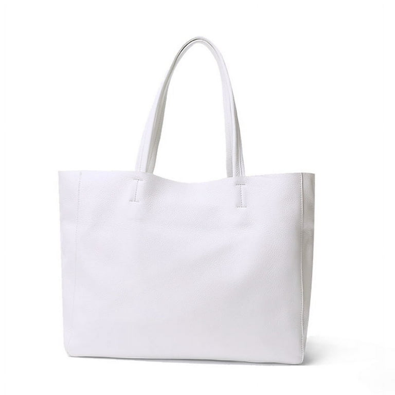 Toyella The First Layer Of Cowhide Large-capacity Tote Bag Cowhide Simple  Soft Leather White Horizontal 