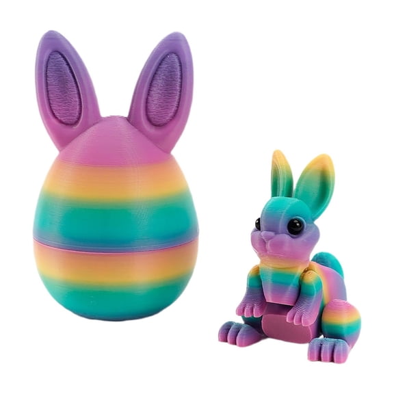 Toyeng 3D Printed Easter Eggs with Bunny Inside, Easter Basket Stuffers,Articulated,Flexible,Easter Gifts Home Executive Desk Decor,Easter Surprise Rabbit Eggs Rainbow A 8.5*5 cm