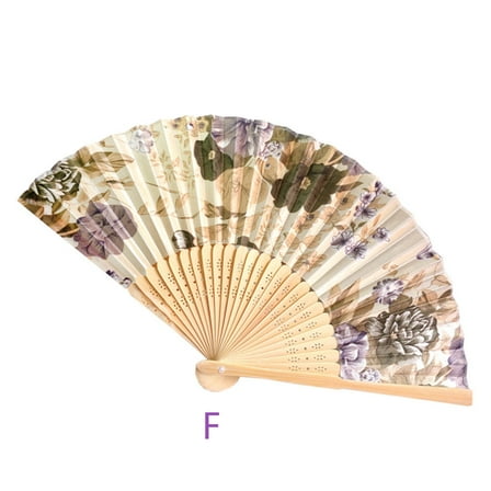 Toyeng Premium Material, Vintage Bamboo Folding Hand Held Flower Fan Chinese Dance Party Pocket Gifts, 1 Fan(F)