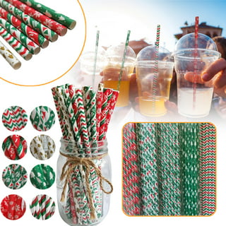 25pcs Disposable Red & Green Stripe Candy Cane Paper Straws