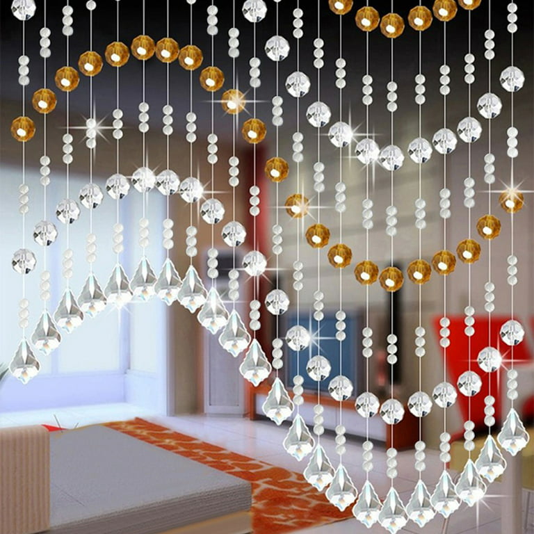 Hot6sl Crystal Glass Beads Curtain, Luxury Hanging Door Beads Window Wedding Decor Beaded Curtains for Doorways Living Room Curtains 1pc