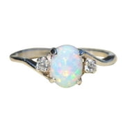 Toyfunny Exquisite Women's Sterling Silver Ring Oval Cut Fire Opal Diamond Band Rings