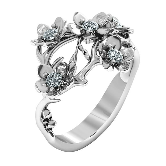 Toyfunny Fashion Floral Silver Ring White Sapphires Engagement Jewelry For Women