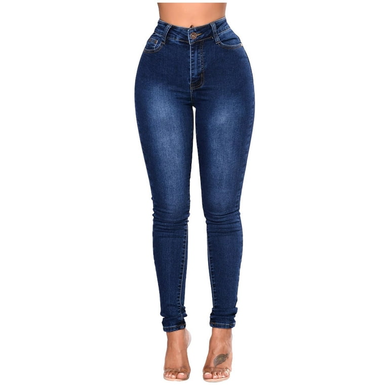 Borniu Women's High Waisted Skinny Jeans Comfy Stretch Denim Leggings Slim  Fit Leg Jean Pencil Pants Distressed Denim Pants (Blue,Small) at   Women's Jeans store