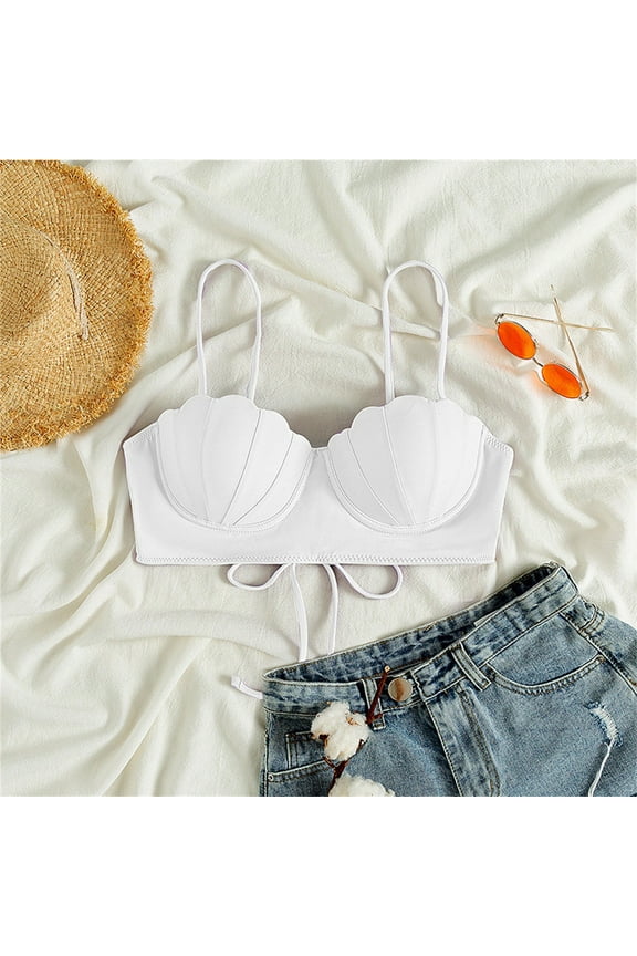 Strappy Seashell Bikini Top Swim Tops Push Up Bathing Suit Tops For Women With Underwire Swimsuit Tops