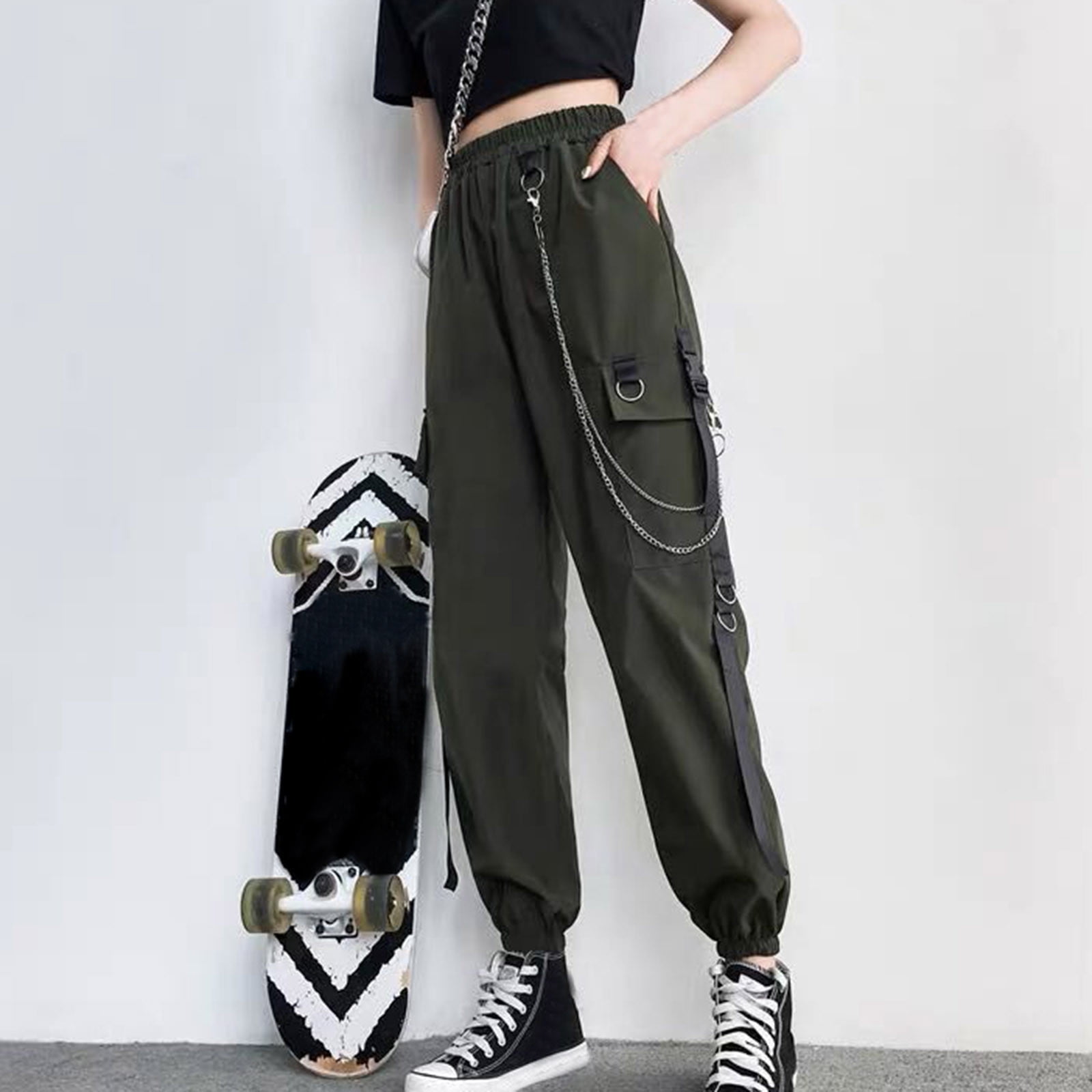 Cotton Stretch Pants for Women Work Casual 2023 Cargo Pants Woman Relaxed  Fit Baggy Clothes Black Pants High Waist Zipper Slim Drawstring Waist With