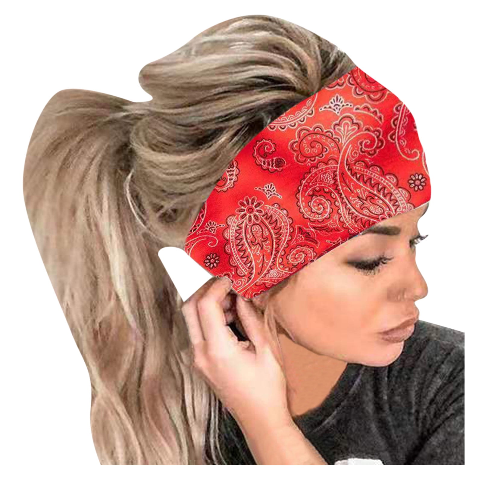 6 Pack Scarf Headband for Women - Elastic Large Boho Triangle Bandana Head  Scarves with Clips Non Slip Solid Color Hair Kerchief for Teen Girls
