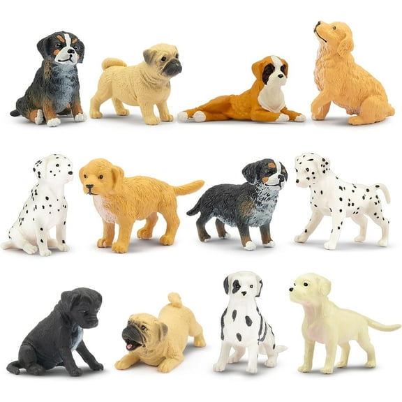 Toymany Mini Dog Figurines Playset, 12PCS Realistic Detailed Plastic Puppy Figures