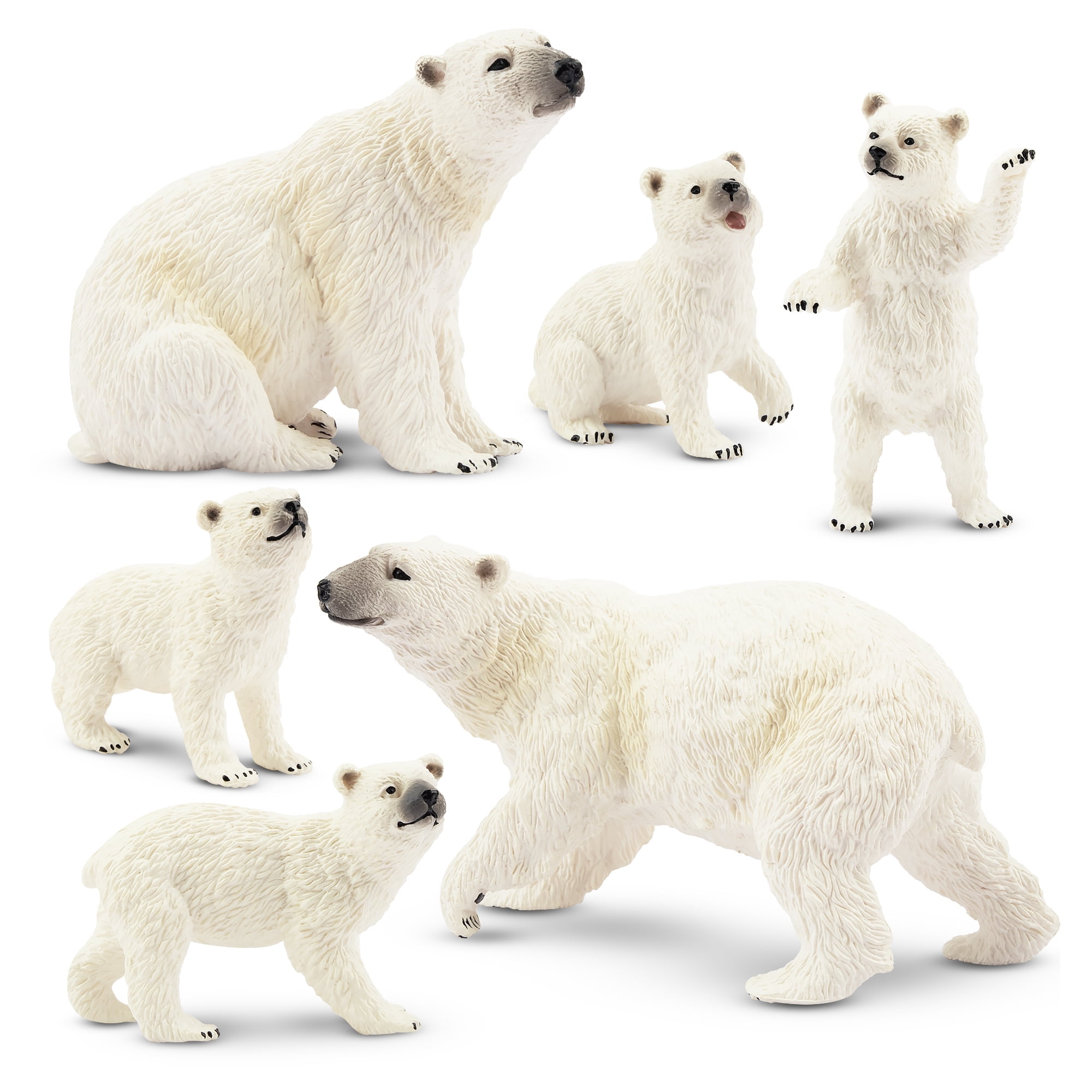 Toymany 6PCS Polar Bear Figurines Toy with Polar Bear Cub, 2-4" Realistic Plastic Arctic Animals Figures Family Set for Christmas Educational Toys Cake Toppers Birthday Gift for Kids
