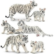 Toymany 6PCS Realistic White Tigers Figurines with Tiger Cubs, 2-6" Jungle Animals Figures Family Set Includes Baby Tigers, Educational Toy Cake Toppers Christmas Birthday Gift for Kids Toddlers