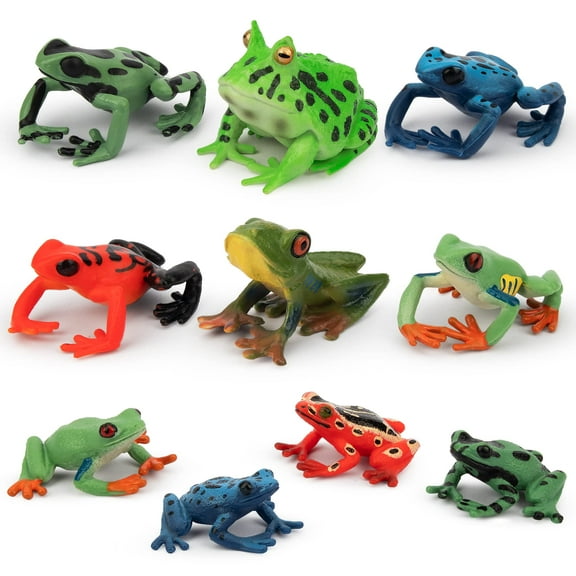 Toymany Frog Figures Forest Animal Figurines, 12PCS Plastic Rubber Realistic Rainforest Woodland Animals Toy Set