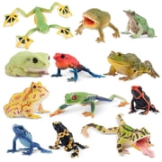 Toymany Frog Figures Forest Animal Figurines, 12PCS Plastic Rubber Realistic Rainforest Woodland Animals Toy Set