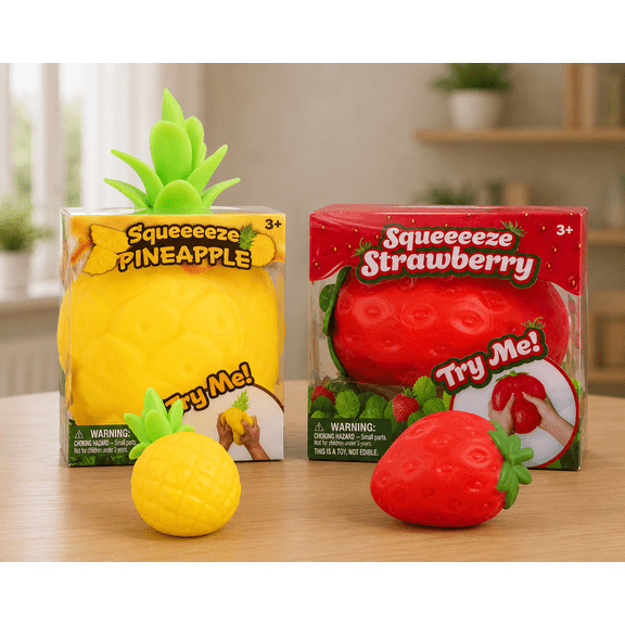 Toymendous Large Sensory Squishy Stress Relieving Pineapple & Strawberry Figure