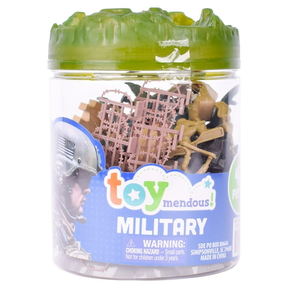 Toymendous Military Bucket of Figures, Tan & Green Soldiers - 41 Plastic Pieces , Kids Ages 3+