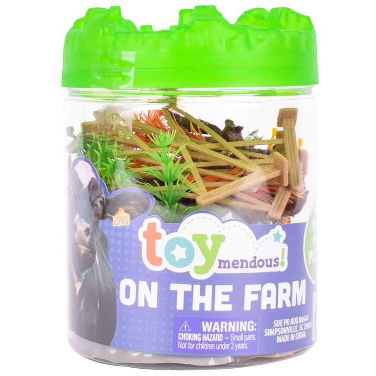 Tub of store plastic farm animals