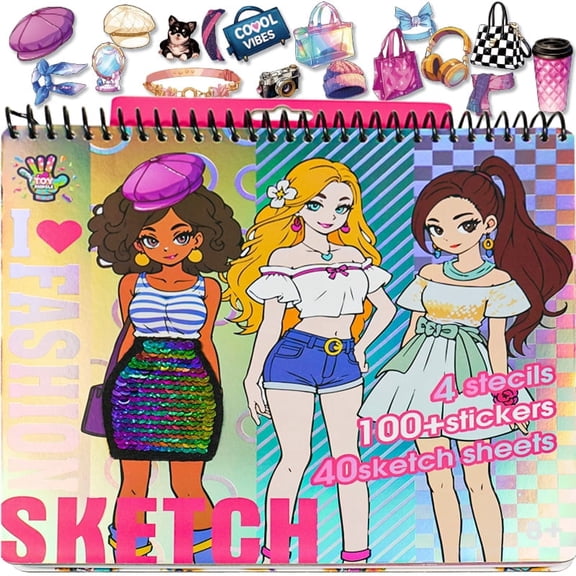 Toymingle Fashion Sticker Dress-up and Painting Book, DIY Creative Arts and Crafts Designer Set for Girls Ages 8+