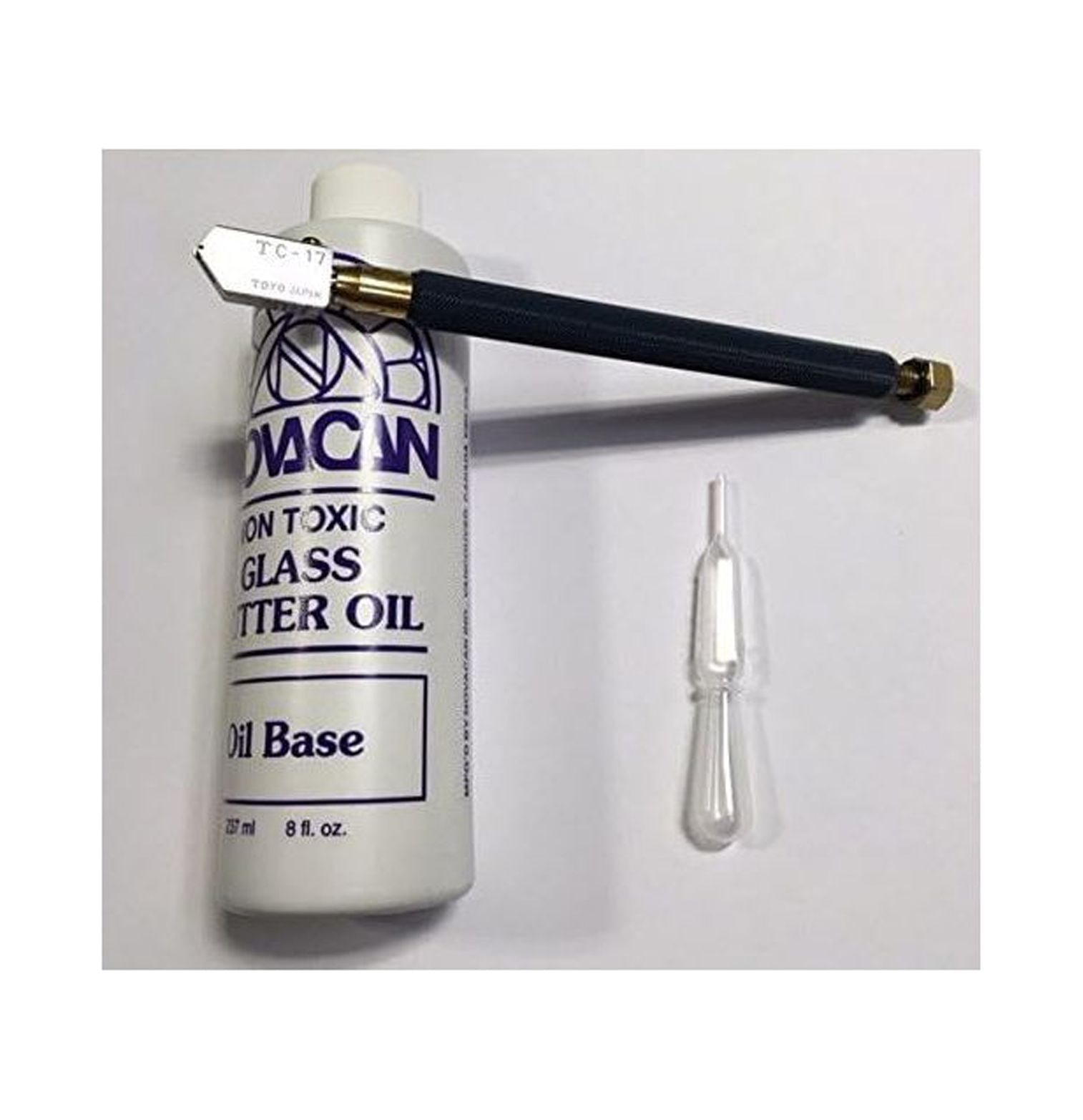 Toyo Straight Head Oil Glass Cutter(TC17B) and Glass Cutting Oil (8oz)