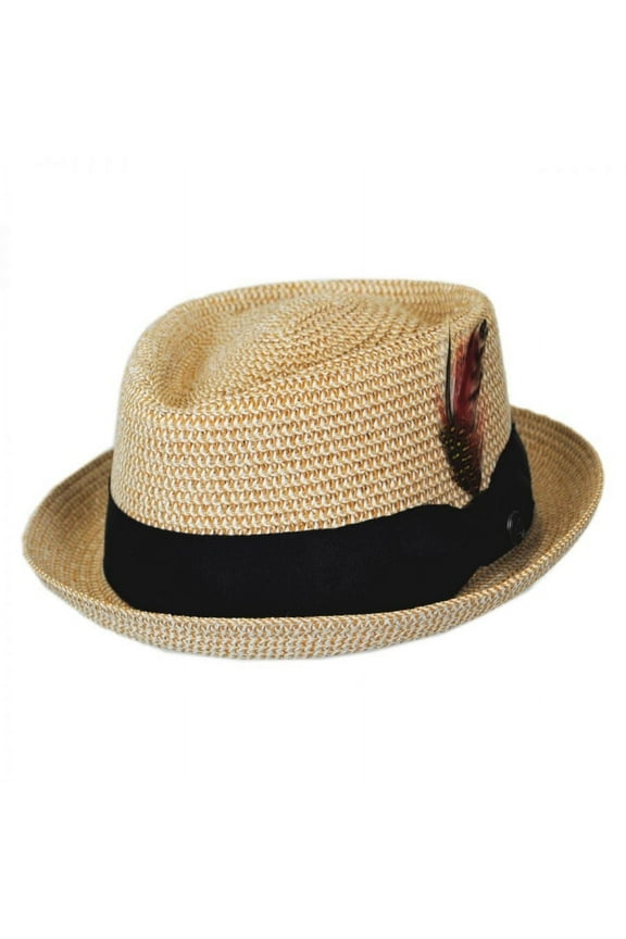 Toyo Straw Diamond Crown Fedora Hat - L - Tan