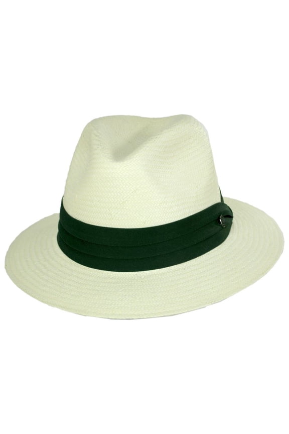 Toyo Straw Safari Fedora Hat - Green Band - XL - Ivory/Green