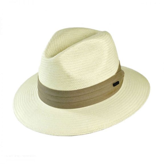 Toyo Straw Safari Fedora Hat - Khaki Band - XL - Ivory/Khaki