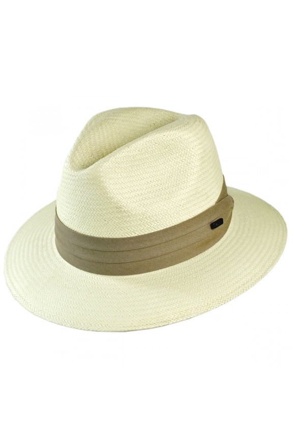 Toyo Straw Safari Fedora Hat - Khaki Band - XXL - Ivory/Khaki