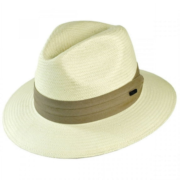 Toyo Straw Safari Fedora Hat - Khaki Band - XXL - Ivory/Khaki