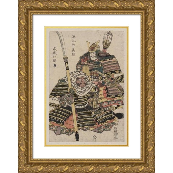 Toyokuni Utagawa 11x14 Gold Ornate Wood Frame and Double Matted Museum Art Print Titled - Genkuro Yoshitsune to Musashibo Benkei (1804)
