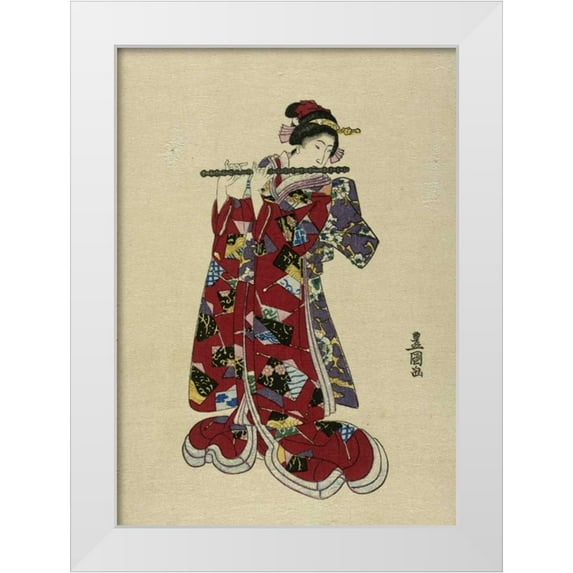 Toyokuni, Utagawa 11x14 White Modern Wood Framed Museum Art Print Titled - Yokobue - Seven Hole Chinese Flute