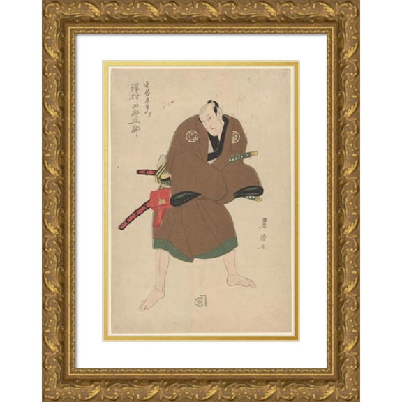 Toyokuni Utagawa 14x18 Gold Ornate Wood Frame and Double Matted Museum Art Print Titled - An Actor Dressed as a Samurai in Brown Robe (Late 18th Century - Early 19th Century)