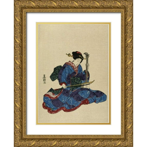 Toyokuni, Utagawa 14x18 Gold Ornate Wood Framed with Double Matting Museum Art Print Titled - Shamisen I