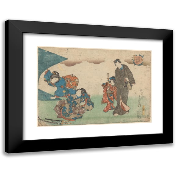 Toyokuni Utagawa 18x14 Black Modern Framed Museum Art Print Titled - Stage Scene; Four Actors (Late 18th Century - Early 19th Century)