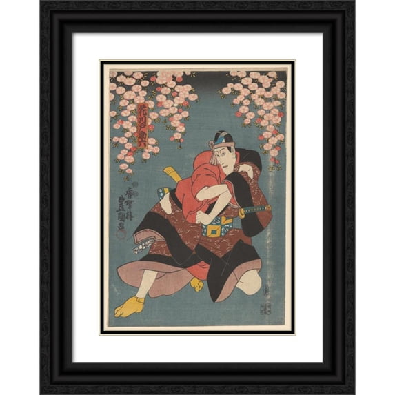 Toyokuni Utagawa 18x24 Black Ornate Framed Double Matted Museum Art Print Titled: Actor in Brown and Red Costume (Late 18th Century - Early 19th Century)