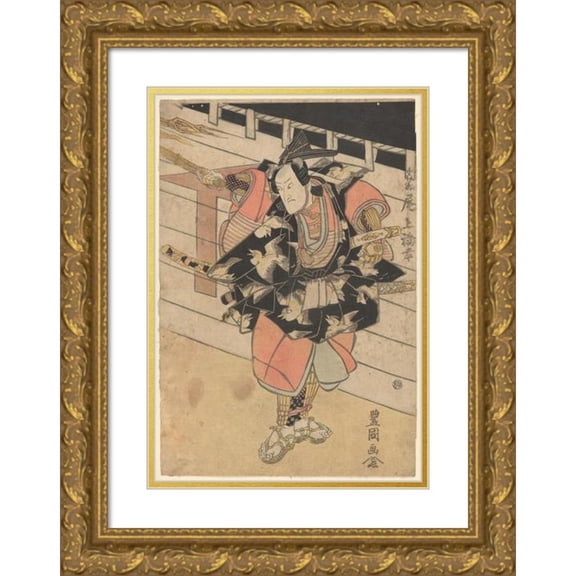 Toyokuni Utagawa 18x24 Gold Ornate Framed and Double Matted Museum Art Print Titled - Actor (Part of Costume a Design of Birds on Black) (Late 18th Century - Early 19th Century)