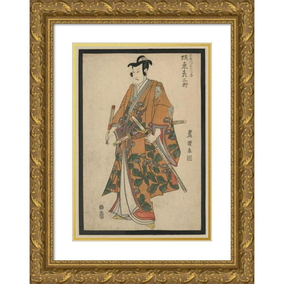 Toyokuni Utagawa 18x24 Gold Ornate Framed and Double Matted Museum Art Print Titled - Sandaime Bando Hikosaburo No Saemon Suketsune (1807)