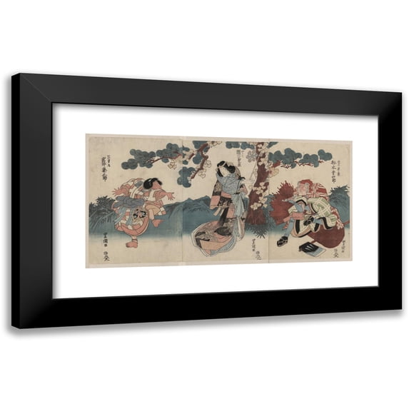 Toyokuni Utagawa 24x14 Black Modern Framed Museum Art Print Titled - Matsumoto Koshiro, Segawa Kikunojo, Iwai Kumesaburo (1818)