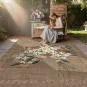 Toyoso 5x7 Area Rug Living Room Rugs - Washable Soft Polyester Floral Bouquet Printed Rug, Non-Slip Boho Cottagecore Indoor Carpet for Bedroom Dining Room Home Decor, Brown Floral